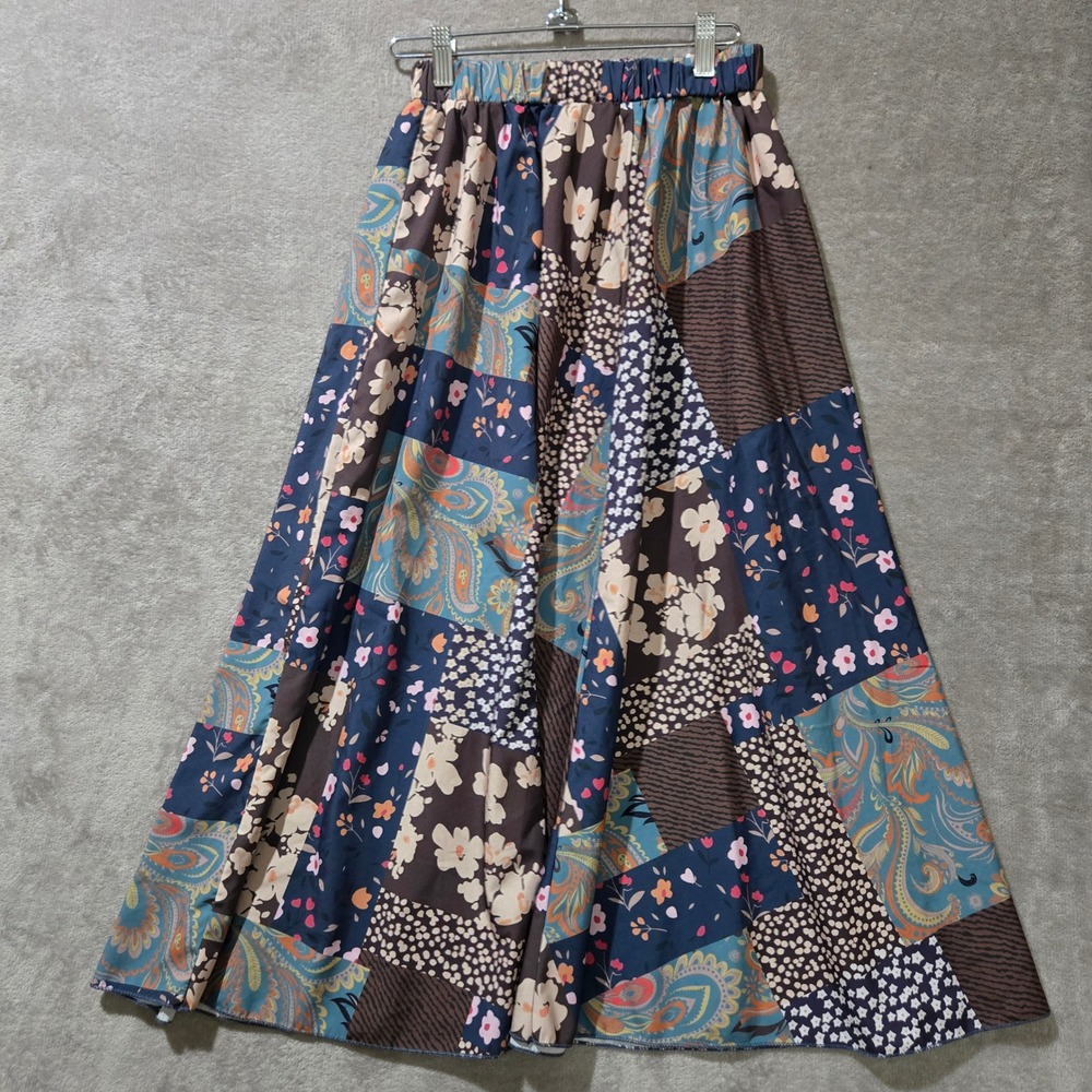 Patchwork Maxi Skirt Medium Earthy Floral Forest Fairy Boho 70s Festival Romwe - Picture 3 of 7